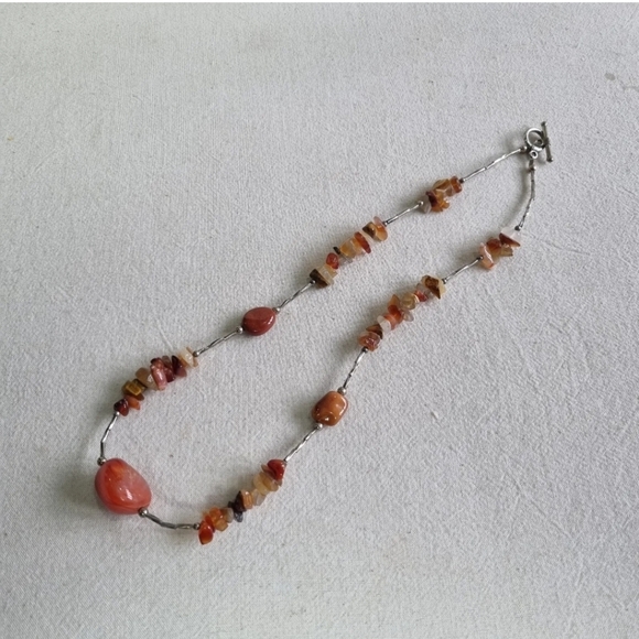 Sterling Silver Agate Necklace Amber Tone Toggle Clasp - Picture 9 of 10